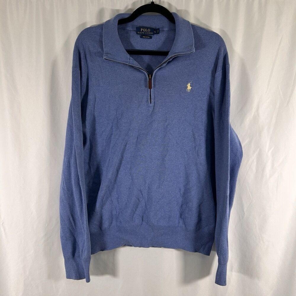 Polo Ralph Lauren Sweater Men's Large Blue 1/4 Zip Pima Cotton Pullover